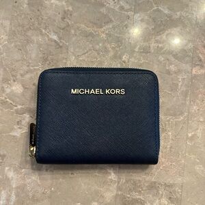 Michael Kors Dark Blue Wallet with Gold Details